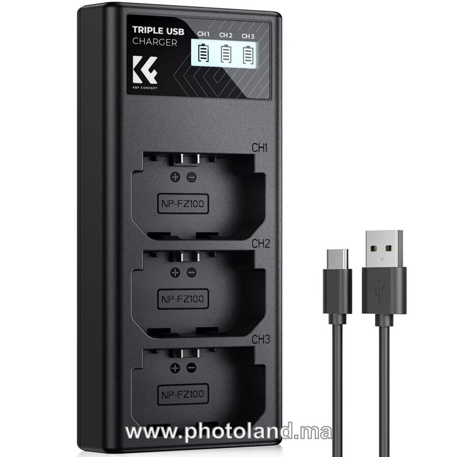 chargeur-double-batterie-portable-18-w-np-fz100-sony-compatible-2-1 K&F Concept Chargeur NP-FZ100, chargeur de batterie 3 emplacements - Image 1