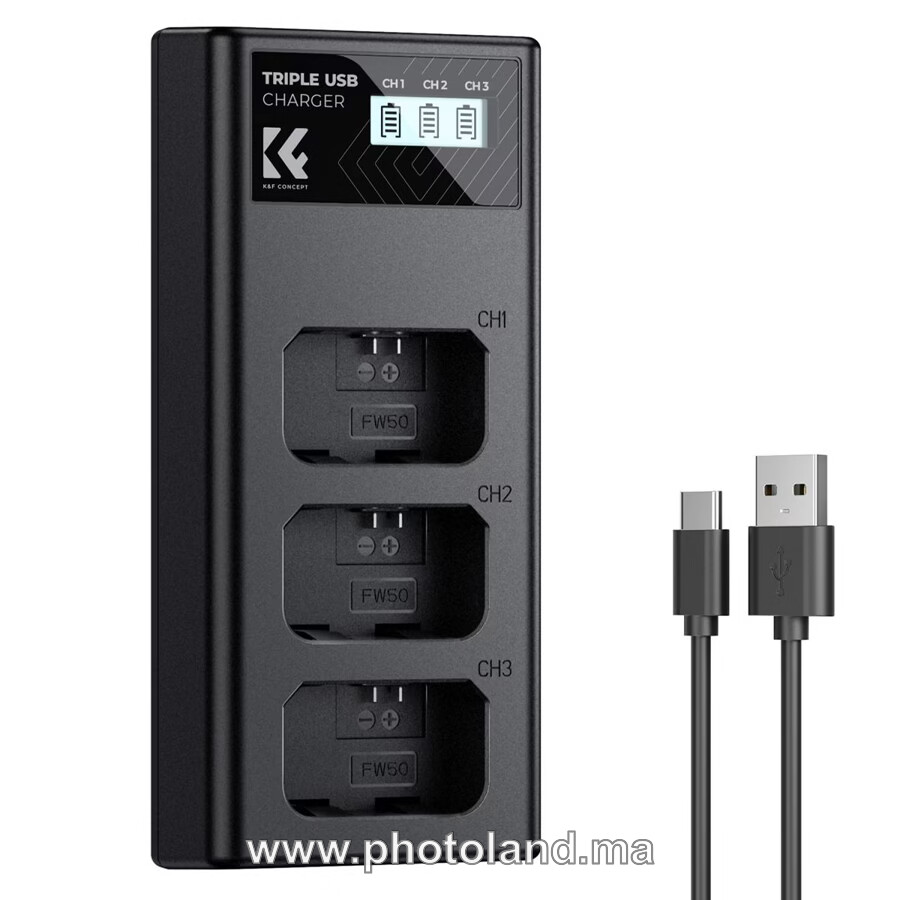 kf-concept-chargeur-np-fz100-triple-avec-ecran-lcd-1 K&F CONCEPT CHARGEUR NP-FZ100 TRIPLE AVEC ÉCRAN LCD - Image 1