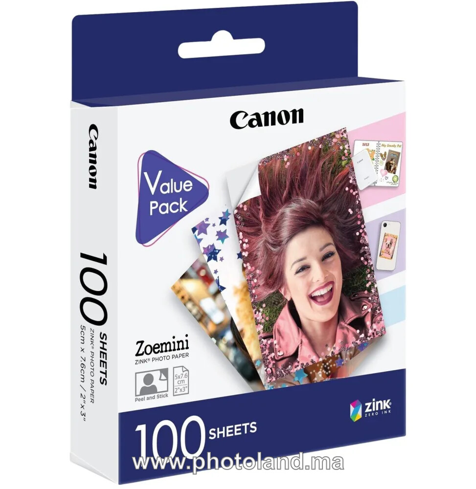 papier-photo-zink-canon-1 Papier photo Canon ZINK 5×7,6cm – Pack de 100 - Image 1