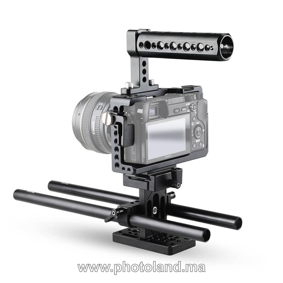 rig-cage-pour-sony-a6500-a6300-avec-top-poignee-15mm-tige-systeme-embase-1 Rig cage pour sony a6500/a6300 avec top poignée 15mm tige système embase - Image 1
